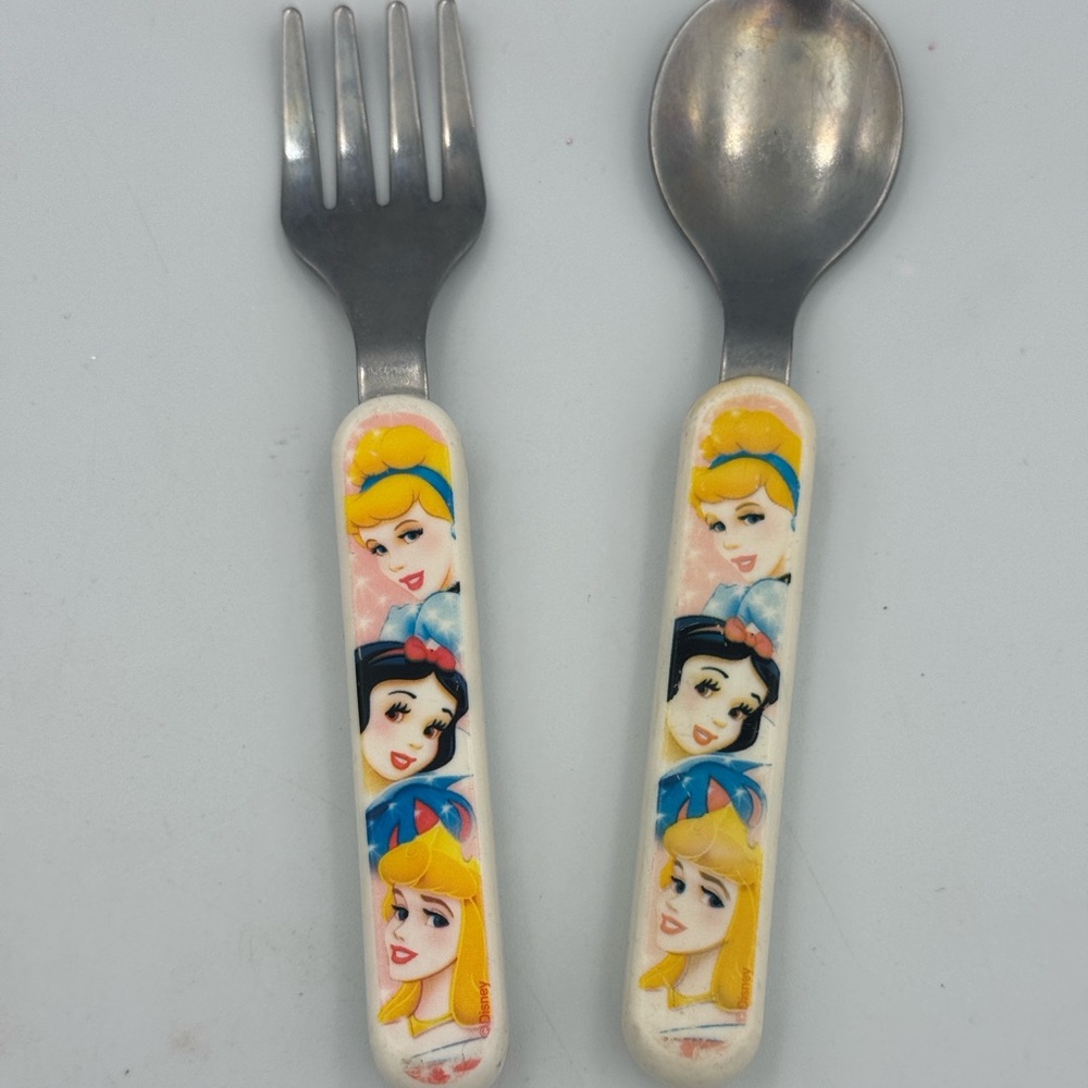 Vintage Disney Princess Cinderella Snow White Rapunzel 2005 Toddler Spoon & Fork